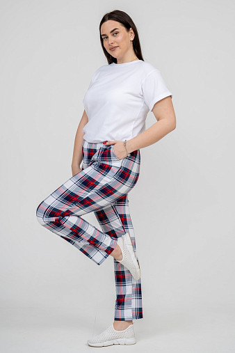 Брюки Силуэт бело-красный/клетка