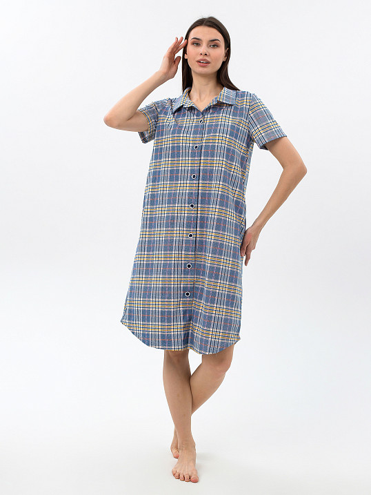 Халат Анна синий/клетка