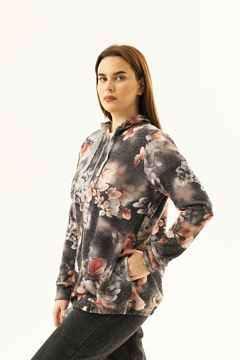 Толстовка женская Мираж ПАН антрацит/цветы