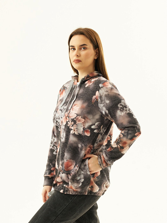 Толстовка женская Мираж ПАН антрацит/цветы