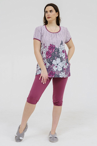 Костюм домашний Наташа розовый/цветы