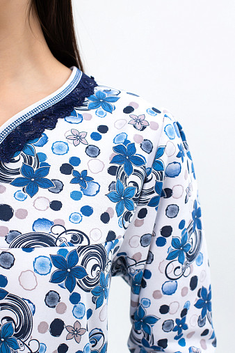 Ночная сорочка Камелия набивная белый/василек