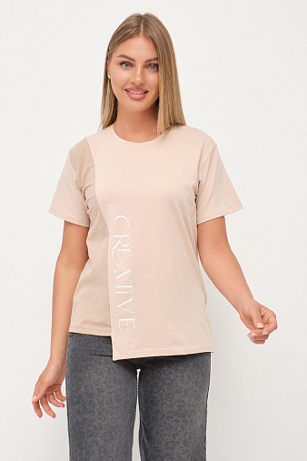 Футболка женская Креатив бежевый/таба
