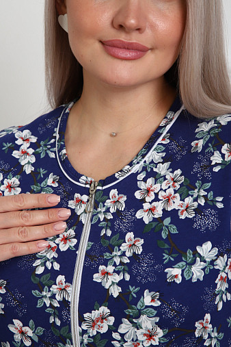 Халат Лотос набивка синий/сакура