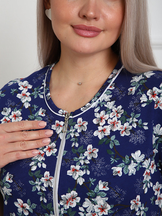 Халат Лотос набивка синий/сакура