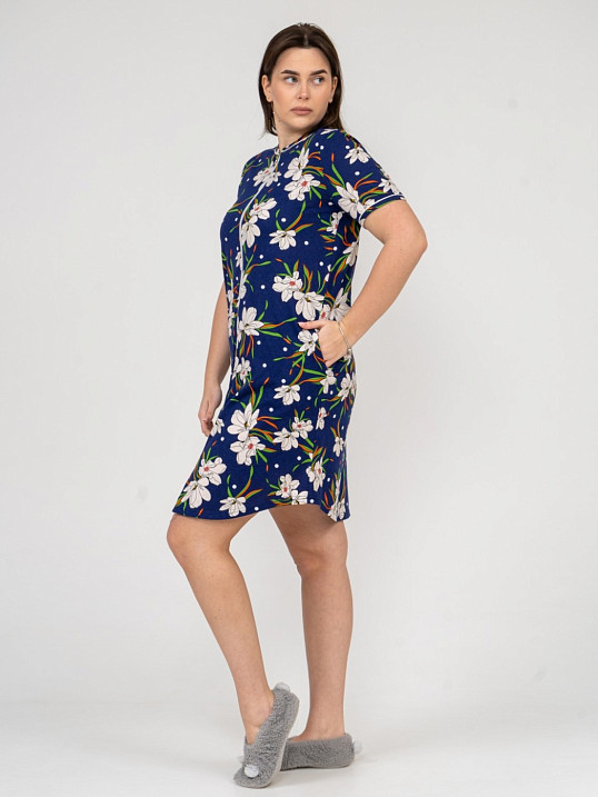 Халат Лотос набивка синий/цветы