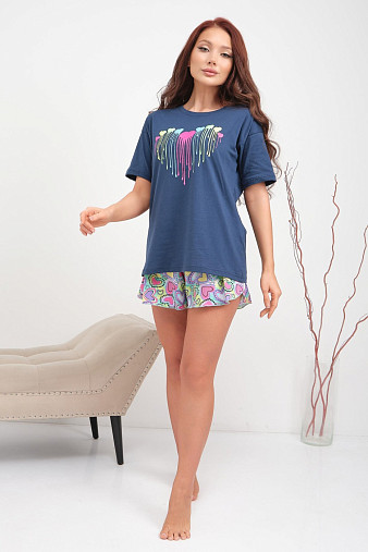 Пижама Сердечки кулирка индиго
