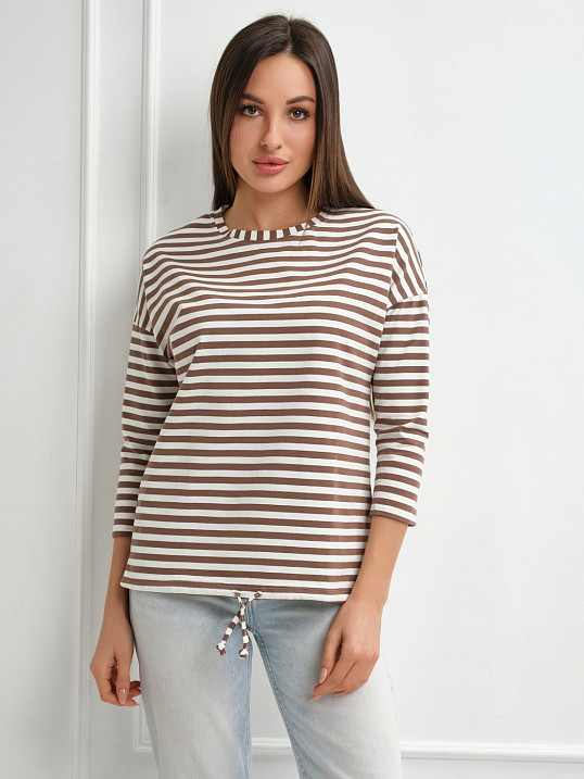 Лонгслив Николь какао/полоса