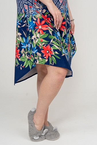 Платье Муза синий/цветы