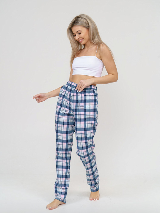 Брюки Силуэт сине-розовый/клетка