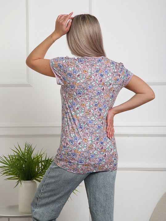 Футболка Фонарик вискоза брусника/цветы