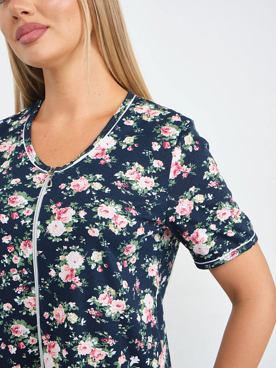 Халат Лотос набивка т.синий/цветы