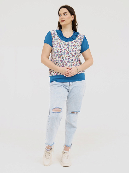 Футболка Фаина с кокеткой бирюза