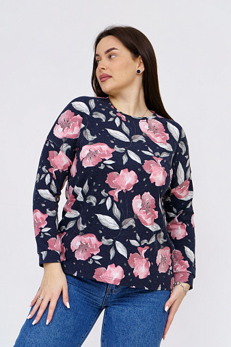 Джемпер Ворожея ангора т-синий-цветы