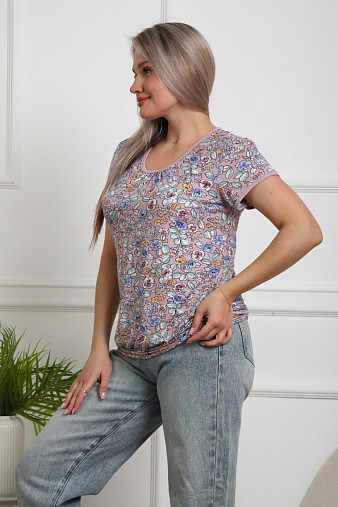 Футболка Фонарик вискоза брусника/цветы