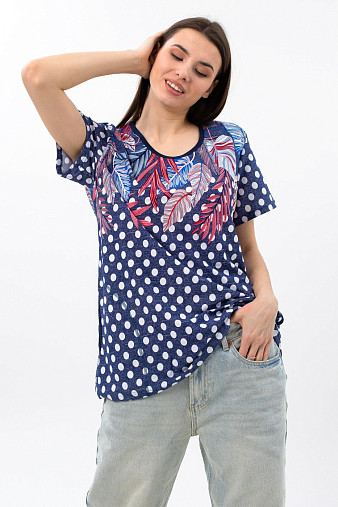 Футболка женская с карманами индиго/горох