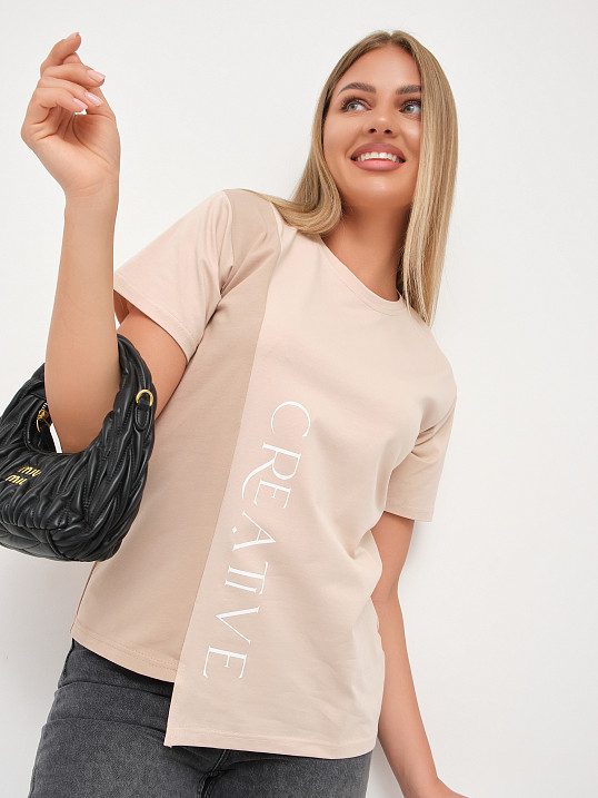 Футболка женская Креатив бежевый/таба