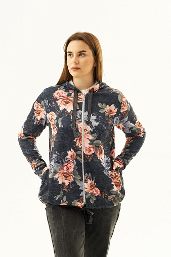 Толстовка женская Мираж ПАН т.синий/цветы