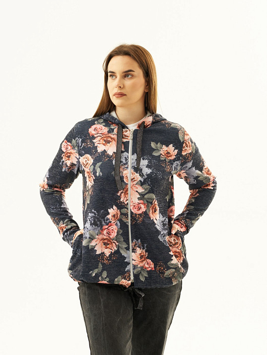 Толстовка женская Мираж ПАН т.синий/цветы