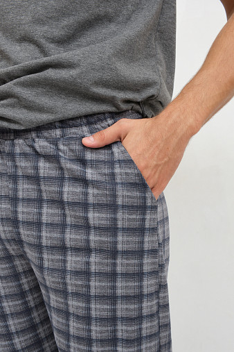 Пижама мужская Олимп кор.рукав серо-синий/клетка