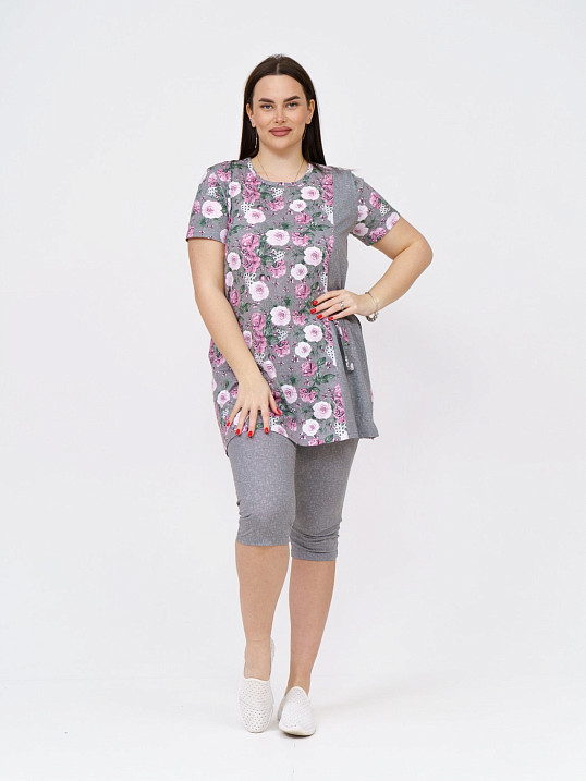 Костюм Симона серый/цветы
