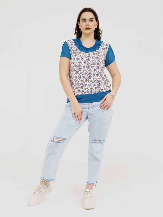 Футболка Фаина с кокеткой бирюза