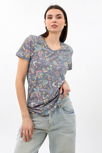 Футболка женская с карманами серый/узор