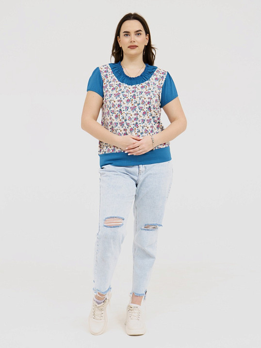 Футболка Фаина с кокеткой бирюза