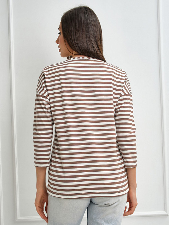 Лонгслив Николь какао/полоса