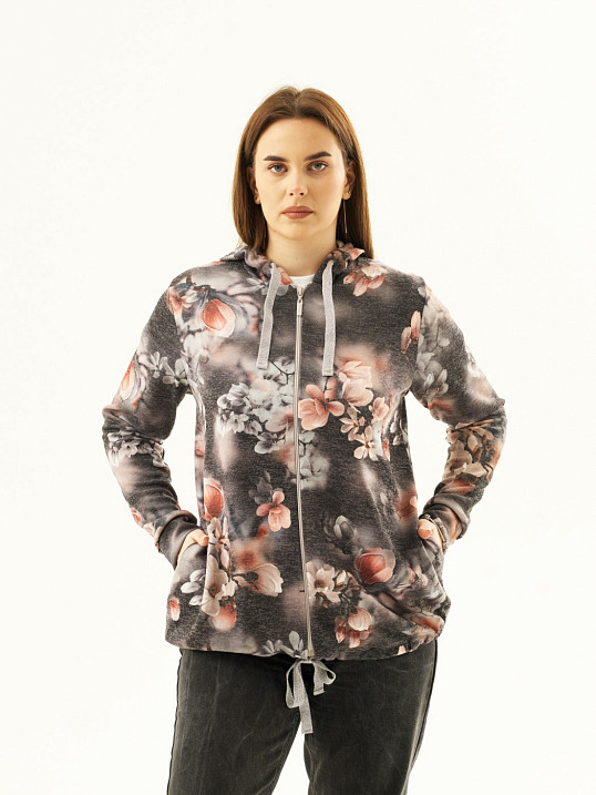 Толстовка женская Мираж ПАН антрацит/цветы