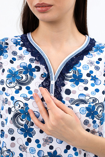 Ночная сорочка Камелия набивная белый/василек