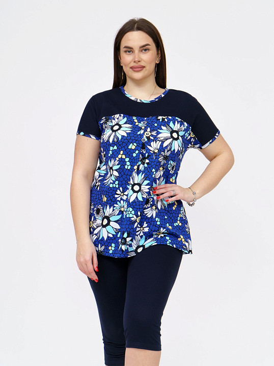 Костюм Вдохновение синий/цветы