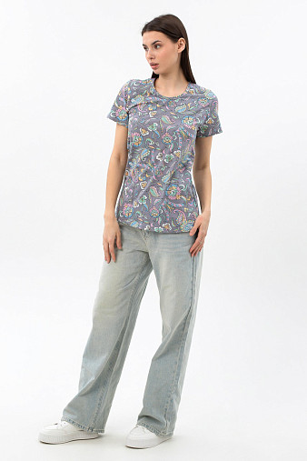 Футболка женская с карманами серый/узор