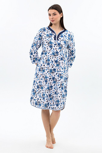 Ночная сорочка Камелия набивная белый/василек