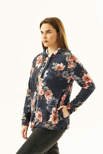 Толстовка женская Мираж ПАН т.синий/цветы