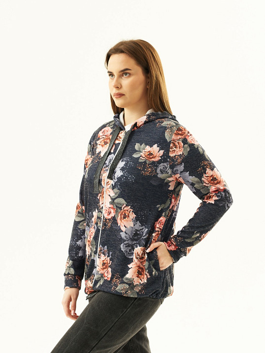 Толстовка женская Мираж ПАН т.синий/цветы