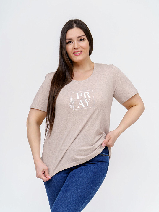 Футболка женская Ника бежевый/меланж