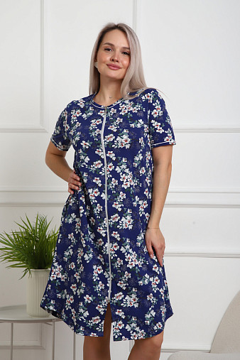 Халат Лотос набивка синий/сакура