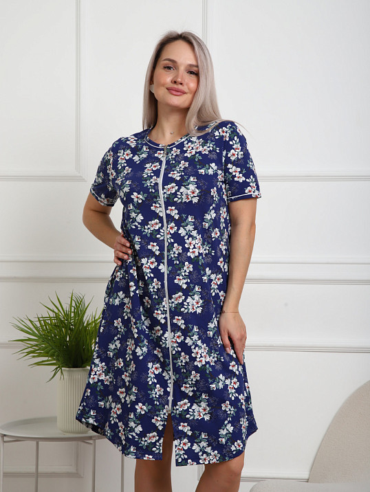 Халат Лотос набивка синий/сакура