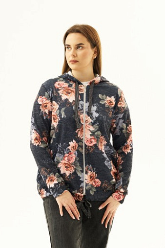 Толстовка женская Мираж ПАН т.синий/цветы