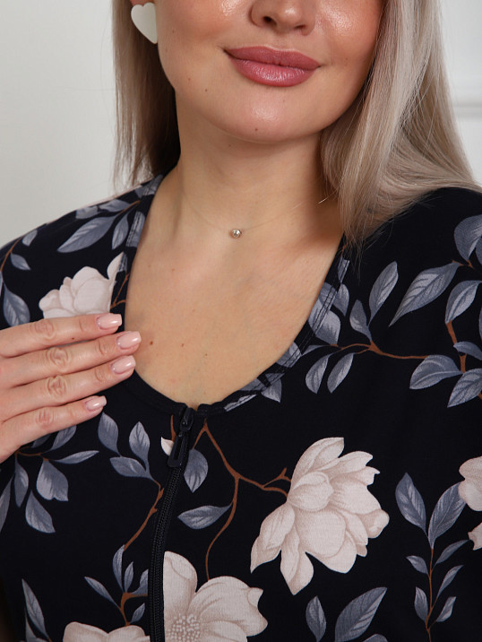 Халат Кира белый/цветы