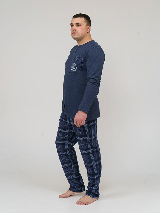 Пижама мужская Олимп дл.рукав индиго/клетка