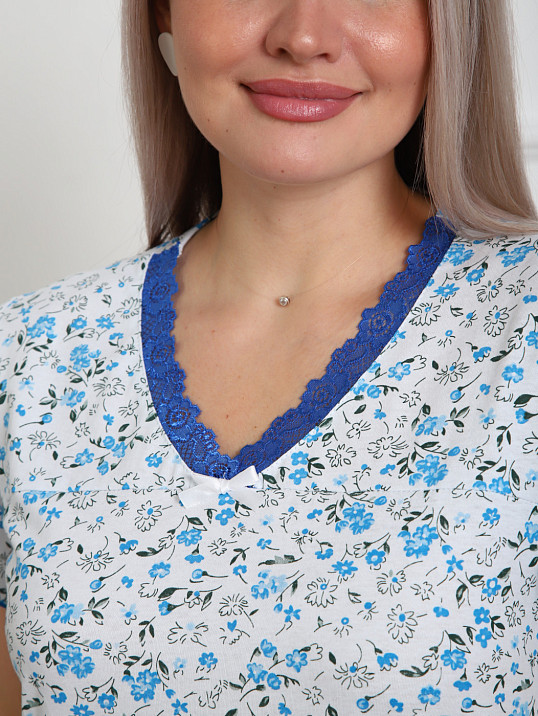 Ночная сорочка Астра крыло голубой/цветы