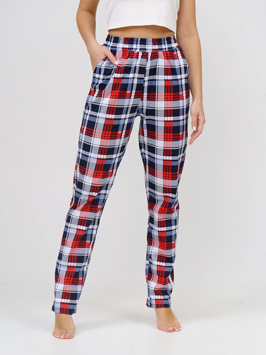 Брюки Силуэт сине-красный/клетка