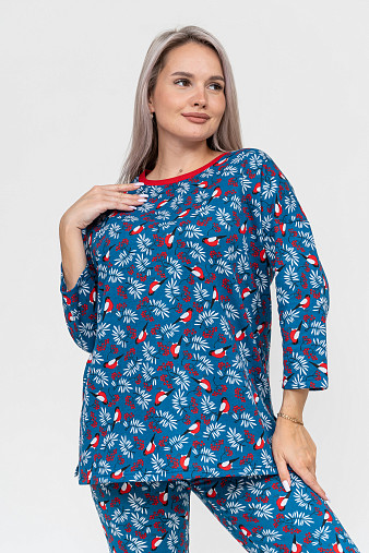 Пижама Уют синий/снегири