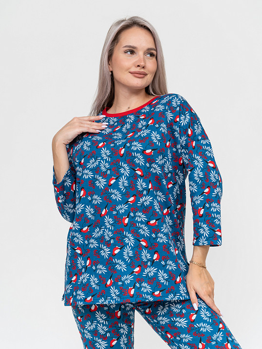 Пижама Уют синий/снегири