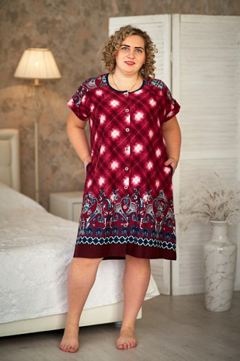 Халат Комфорт малина/клетка