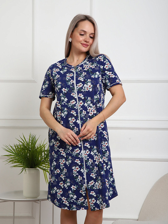 Халат Лотос набивка синий/сакура