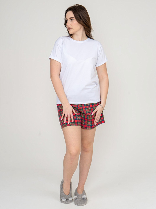 Шорты женские Дачник красный/клетка