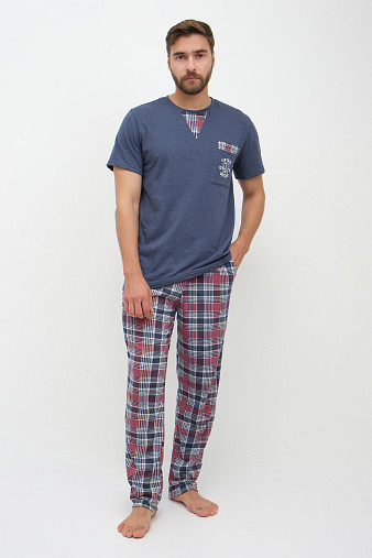 Пижама мужская Олимп кор.рукав бордо/клетка
